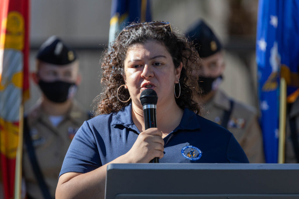 Nora speaking on Veterans Day.